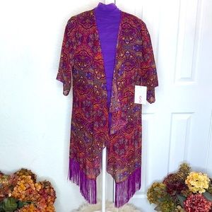 LULA ROE MONROE SHEER KIMONO FRINGE SIZE SMALL